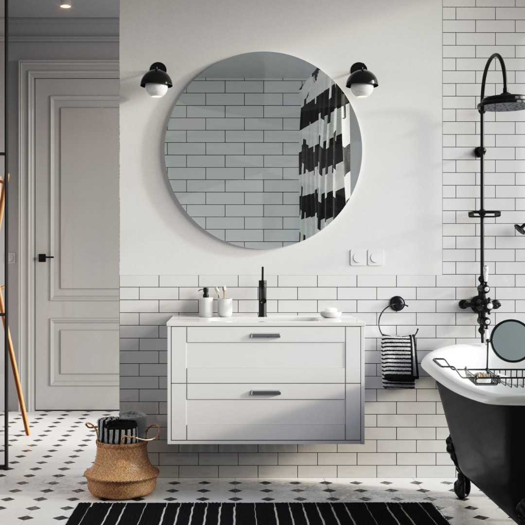 Okrągłe lustro w łazience w stylu retro - fot. Elita Meble Inge New